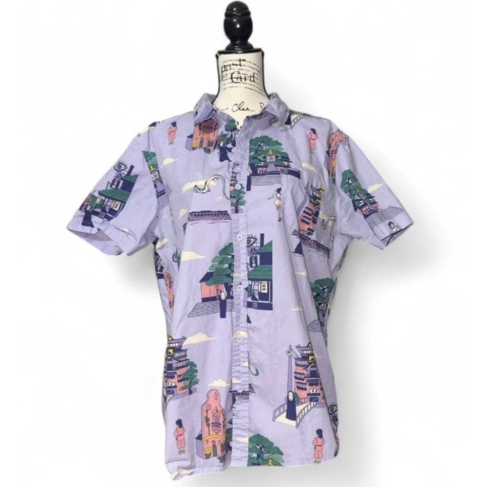 Studio Ghibli Spirited Away Lavender Organic Cotton Button Down‎ Shirt XXL